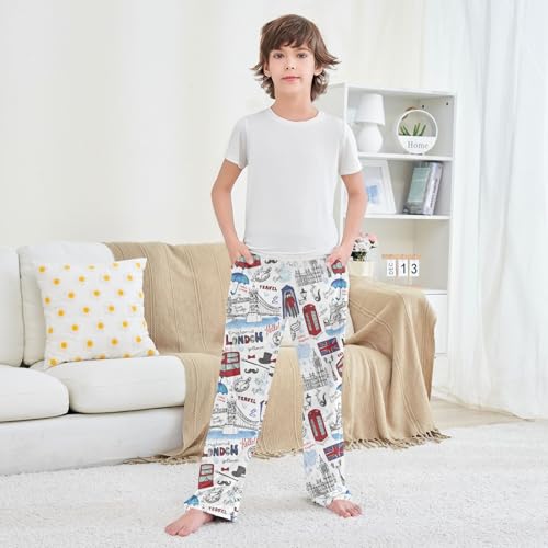 ZZXXB London Tower Bridge Boys Long Pants Soft Trousers Elastic Waist Kids Lounge Bottoms with Pockets S-XL 5
