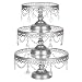 Amalfi Decor Cake Stand Set of 3 Pack with Glass Tops, Dessert Cupcake Pastry Candy Display Plate for Wedding Event Birthday Party, Round Metal Pedestal Holder with Crystals, Silver