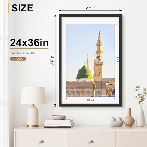 Image of Picrit 24x36 Poster Frame Set of 7, Black Wall Gallery Picture Frames