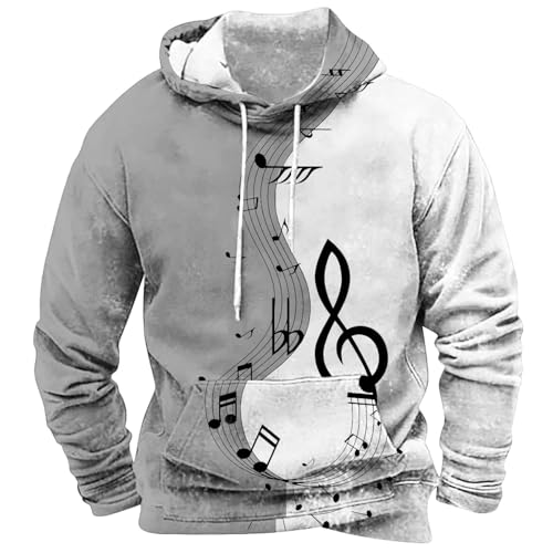 Men Funny Graphic Hoodies Music 3D Print Pullover Sweatshirt Long Sleeve Fleece Drawstring Hooded Outwear with Pocket