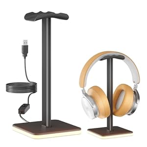 Headphone Stand with USB C Orange Light,Headset Holder Desk, Gaming Headset Stand for Desk – Aluminum Alloy Connecting Rod and Non-Slip Pad, Suitable for All Over Ear Headphone (Black)