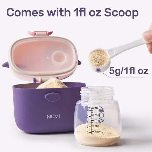 Image of NCVI Baby Formula Dispenser On The Go, Formula Container To Go, Formula Holder for Travel, Outdoor Picnic with Baby Infant, Portable Container for Milk Powder, Snacks, Candy, Fruits (Purple)