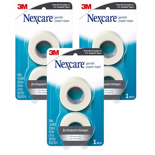 Nexcare Gentle Medical Paper Tape Secures Dressings and Lifts Away Gently 1 in x 10 Yds 3-Pack (6 Rolls)