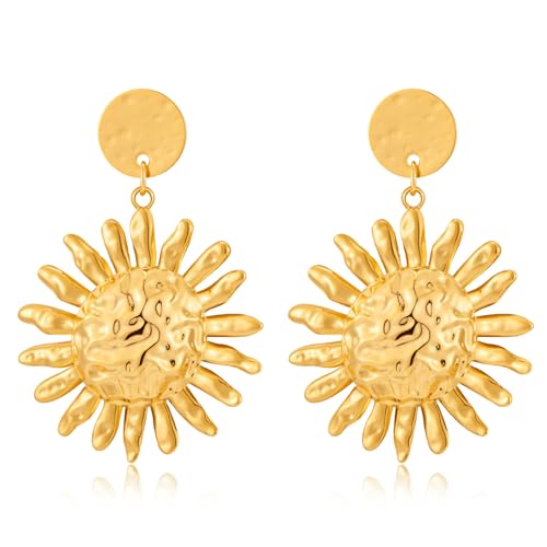 Gold/Silver Sun Dangle Earrings for Women Trendy Round Earrings Statement Earrings Vintage Boho Earrings
