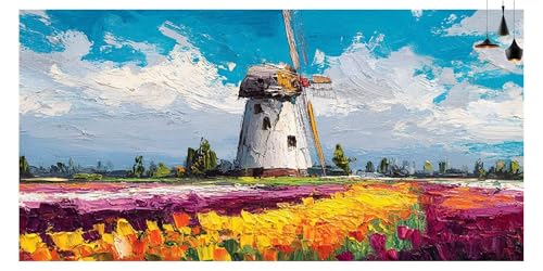 Diamond Painting Fleur XXL 80x240cm : grand kit complet DIY avec moulin à vent