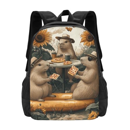 Image of Cute Capybara Print Backpack For Men Women Lightweight Daypack For Daily Commutes Business Travel Hiking