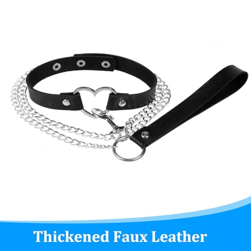 Heart Choker Collars Adjustable Detachable Leash Chain Set Soft Goth PU Leather Necklace Decorations for Women Party Cosplay4