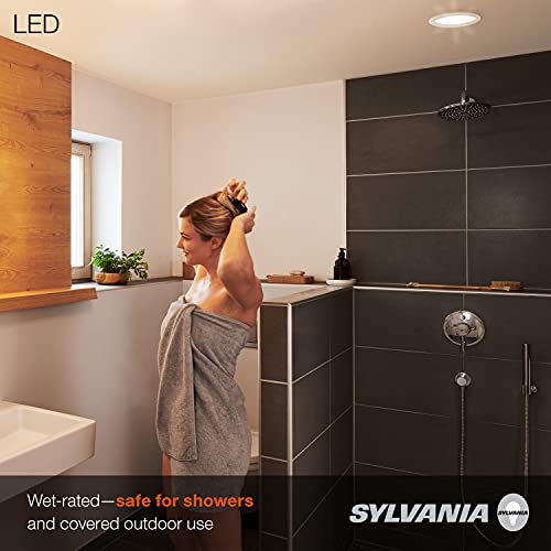 Sylvania 4” Led Recessed Lighting Downlight With Trim, Dimmable, 7.5W=65W, 600 Lumens, White 3000K, Wet Rated / Ul / Energy Star - 4 Pack (62022) #TOP4