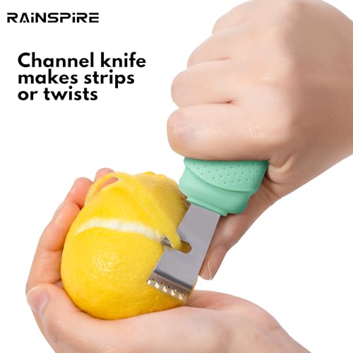 Image of Rainspire Lemon Zester Tool with Channel Knife, Stainless Steel Citrus Zester Tool, Lemon Peeler, Zesters for Kitchen, Ultra Sharp 2-in-1 Tool Easily Creates Citrus Zest, Mint Green