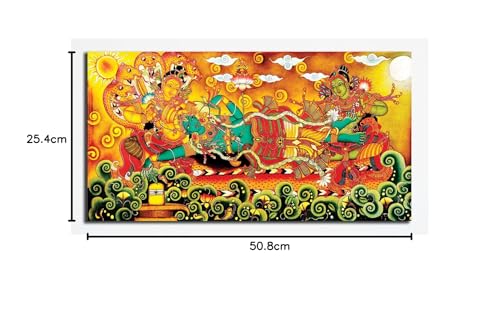 Image of PIXELARTZ Kerala Mural Canvas Painting - Vishnu Avatar Krishna Traditional Canvas Painting - (20x10 Inches, Small) (Unframed)