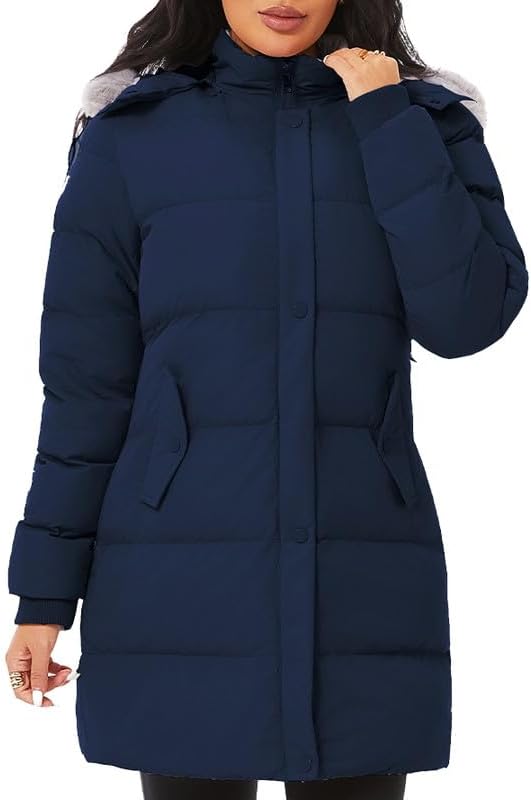 KVE Women's Winter Thicken Puffer Coat (Standard & Plus Size) Warm Snow Jacket with Fur Removable Hood