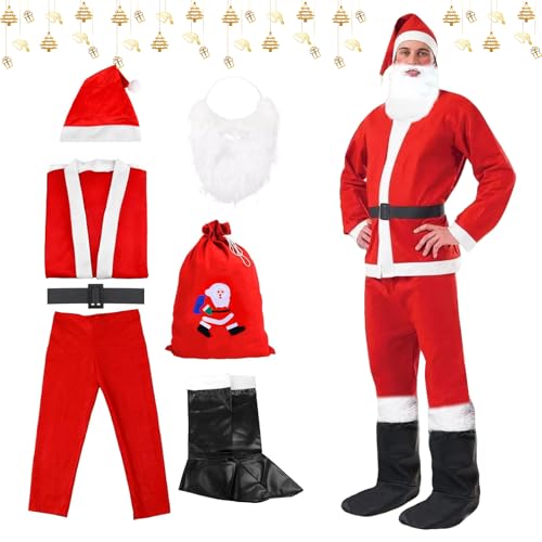Weihnachtsmann Kostüm für Herren, 7-Teiliges Weihnachtsmann Kostüm...