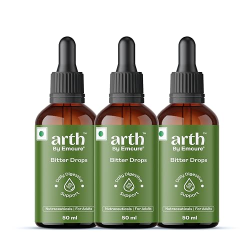 Image of Arth Bitter Drops Weight Management Supplement - 45 Days Pack | Reduces Cravings Naturally | Improves Digestion & Bloating | With 14 Herbal Bitters, Karela, Dry Ginger, Haldi | 3 x 50ML