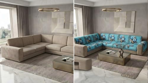 Image of L Shape Sofa Cover 3+2 Seater Pack of 14 (Aqua)