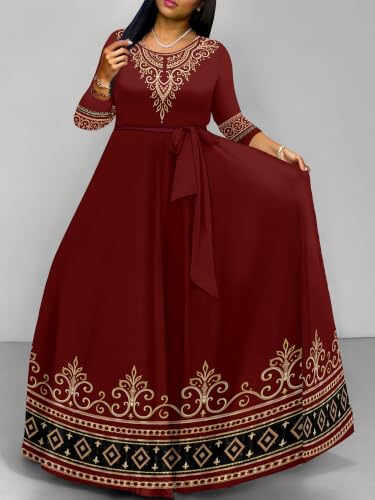 Image of Plus Size Maxi Dress for Women V Neck 3 /4 Sleeve Wrap Dress