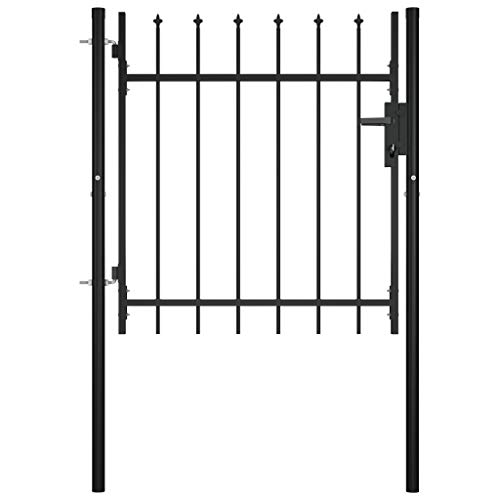 Festnight Door Fence Gate with Spear Top, Metal Garden Gate Galvanised with Lock 100x75 cm