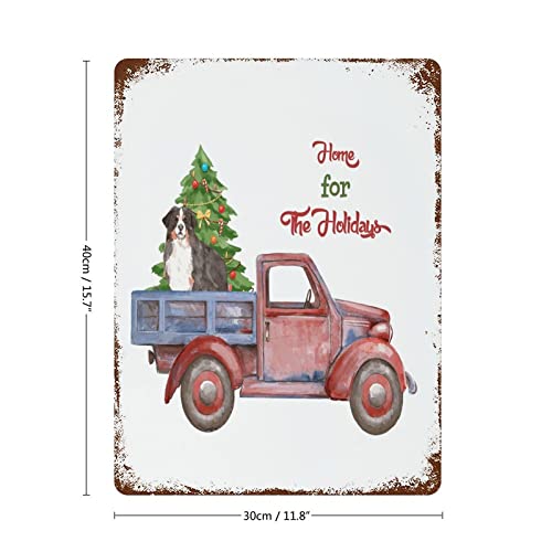 Decorative Merry Christmas Dog Red Truck Metal Signs Outdoor Signs And Decor Home For The Holidays Vintage Metal Tin Signs Hanging Wall Plaque Kitchen 12"X16" #TOP1