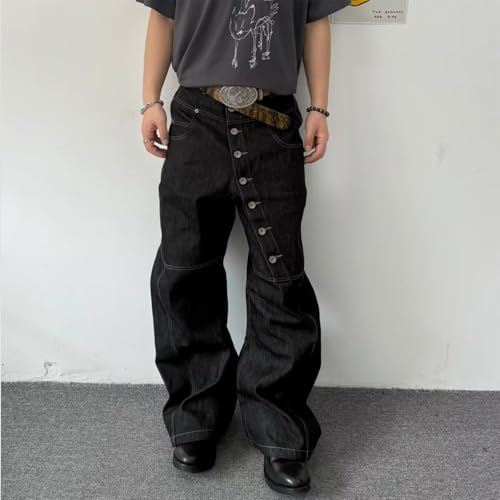 Baggy Jeans Men Vintage Y2k Baggy Jeans Loose Fit Casual Streetwear Grunge Wide Leg Denim Pants with Snap4