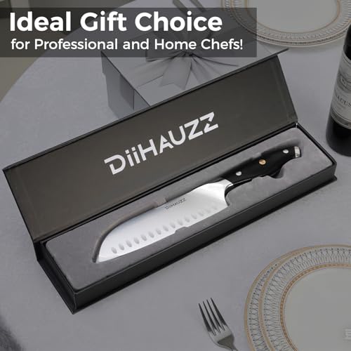 DiiHAUZZ Santokumesser, 18 cm scharfes Messer aus Edelstahl X50CrMoV15, Hochwertiges Küchenmesser mit Ergonomischem Pakkaholzgriff, Profi Kochmesser für Fleisch & Gemüse, Japanisches Chefmesser