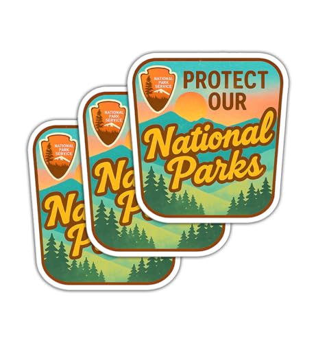 (3 Pcs) Protect Our National Parks Sticker - Classic Park Entrance Sign Sticker - Public Lands Conservation - Human Right - Save Public Land - Decal 3 Inch for Laptop Water Bottles Suitcase