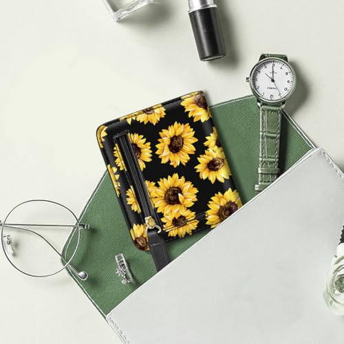 Image of Small Womens Wallet Thin Credit Card Holder Pocket Mini Purse | Compact Women Slim RFID Blocking Wallets Bifold Ladies Pocket Card Holders for Travel & Daily Use, Sunflower