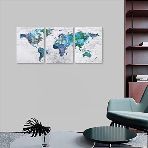Wall Art For Living Room World Map Prints Pictures Framed Canvas Artwork Wall Decor For Bedroom Office Kitchen Modern Home Decorations Size 12X16 Inch X 3 Panel Ready To Hang World Map Decorations #TOP2