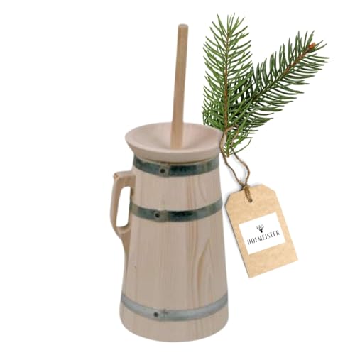 HOFMEISTER® Butterfass aus Holz, für 2 Liter Sahne, Butter selber Machen, authentische Böttcherware aus unbehandelter Fichte, zur Dekoration oder als Geschenk, 42 cm