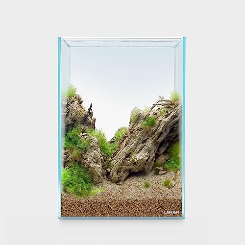 Image of LANDEN Tall Tank Rimless Low Iron Tank 5.5GAL 9.8 inch L x 9.8 inch W x 14.2 inch H(25X25X36) cm Small Aquascape Fish Tank, Vertical Aquascape Tank, Black Leveling Mat Included