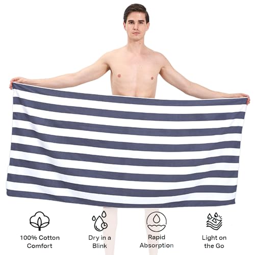 Large Quick Dry Microfibre Beach Bath Towel for Adult,Double Sides grey White Striped Sand Free Beach Towel with Bag,Lightweight Gym Yoga Sports Towel,Compact Travel Summer Beach Towel for Women Men - Image 3