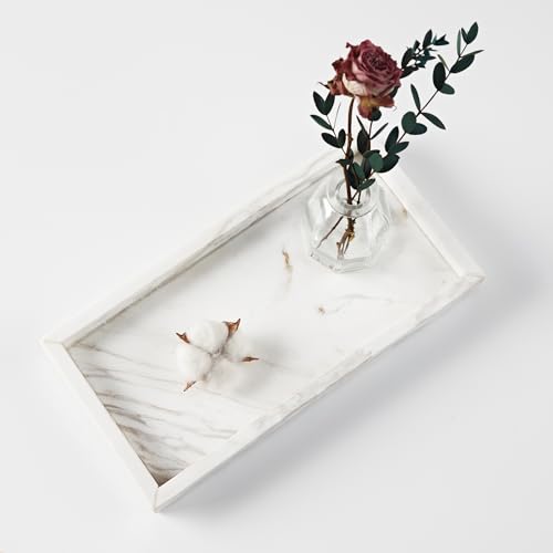 White Marble Square Vanity Tray, Natural Organic Elegance Square Bathroom Organizer for Countertop, Luxury Durable Storage Tray for Vanity, Nightstand, Bedroom, Living, Toilet