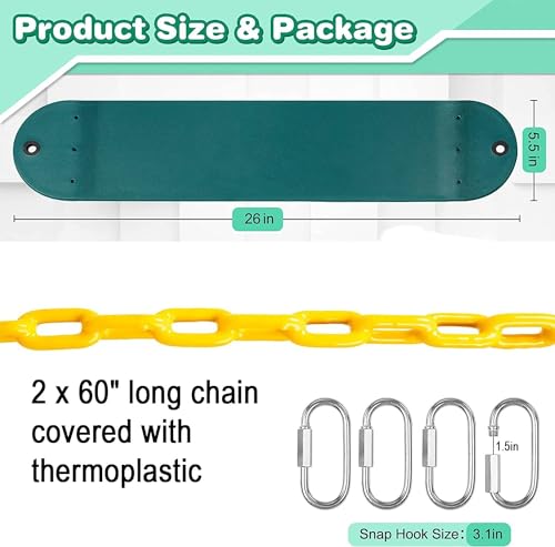 Image of Flexible Swing Seat Set for Kids /Adults Outdoor Park Garden Tree Backyard with Meter Plastic Coated Chain, Weight Support Upto 150kg, (1.5 Meter, Yellow)
