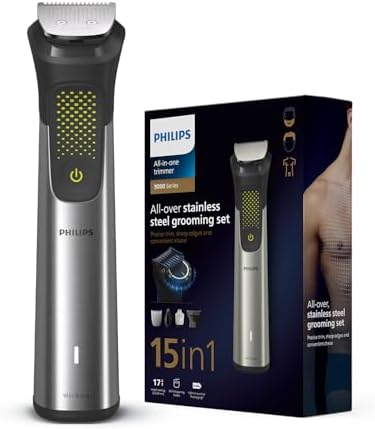 Philips India's No.1 Men's Trimmer | Pro Beardsense Technology | 15-In-1 Pro Kit - Face, Body & Private Parts | 3 Year Warranty | 120Min Runtime | 5 Min Quick Charge MG9551/65,Black