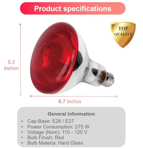 Image of Infrared Light Blub, 275W Near Infrared Red Light Therapy Heat Lamp Blub, E26 /E27 Socket, 110V