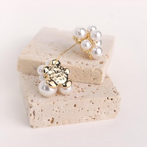 JeanBeau Gold Pearl Stud Earrings for Women Teen Large Statement Small Cluster Pearls Firework Earing Sterling Silver Hypoallergenic Wedding Prom Birthday Fashion Jewelry Gift by Jean Beau - Used condition - Image 5