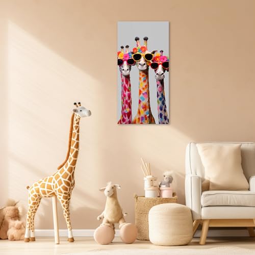 ZXHYWYM Giraffen Familien Leinwandbilder niedliche bunte Tier Poster Drucke lustige abstrakte Gemälde für Kinder Kinderzimmer Kinderzimmer Gerahmt (Bild-2, (30.00 x 60.00 cms))