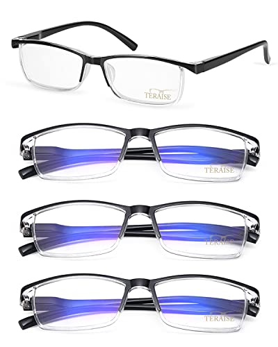 TERAISE 4PCS lunettes de lecture anti-lumière bleue, légères et confortables pour lunettes de lecture homme et femme, robustes lunette de lecture ordinateur, étui à lunettes inclus(2.5X)