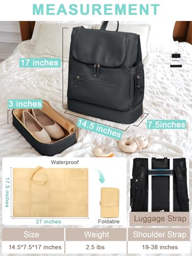 MOMINSIDE Diaper Bag Backpack - Large Baby Diaper Bag with 14 Pocket, Leather & Nylon Travel Diaper Backpack for Mom, Breast Pump Bag, Removable Cooler Compartment, Double Layer, Black - Thumbnail 5