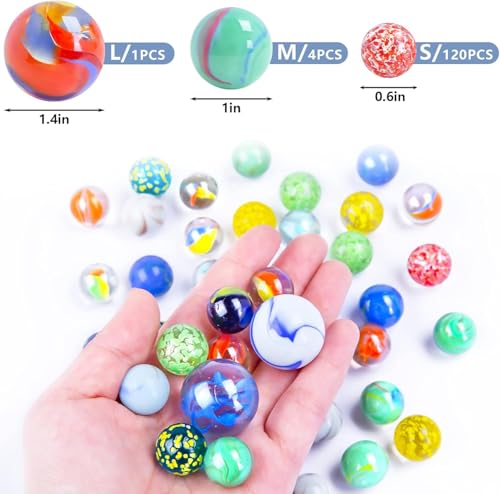 3 otters 125PCS Marbles Games for Kids, Assorted Size with Gift Box for Marbles Run Games