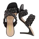 CUSHIONAIRE Suzy Braided Heels for Women, Open Toe Dressy Kitten Heel Sandals with Memory Foam, Wide Width Available, Black, 6.5