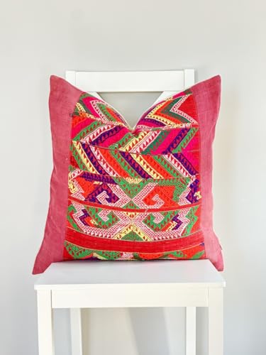 TEHRJJV Bohemian Embroidered Linen Throw Pillow Cover, 18x18 Inch Geometric