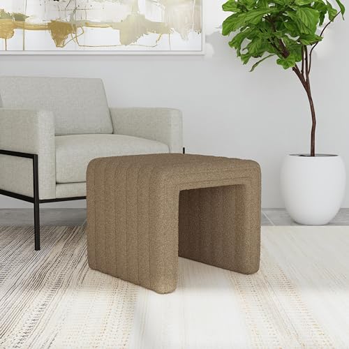 Image of HomePop 19 inch Modern Channel Tufted Ottoman - Brown Boucle