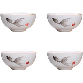 Liang baobao Chinese Tea Tasting Cup Set of 4 2oz White Porcelain Mini Cups for Gongfu Tea Ceremony Fish