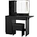 LIKIMIO Vanity Desk with Drawers & LED Lighted Mirror & Power Outlet & Cabinet, Storage Stool, Stylish Bedroom Makeup Table Set, Modern Black