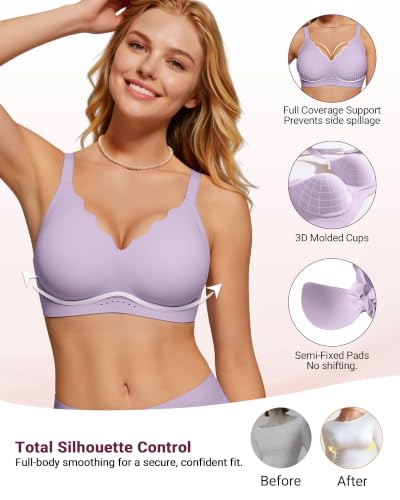 Image of As Fairy Wireless Bras for Women Jelly Push Up Scalloped T-Shirt Bra