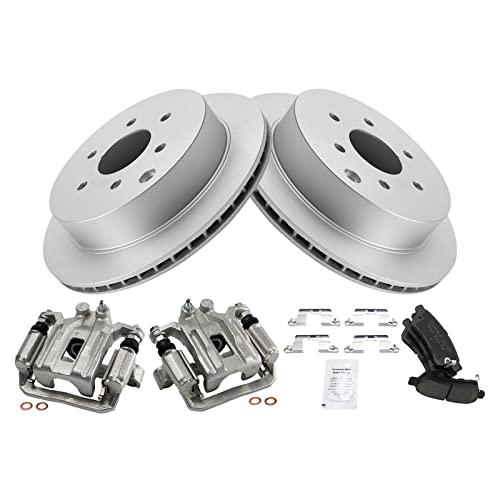 Image of TRQ Rear Brake Pad and Rotor Set Ceramic Coated Rotors Calipers