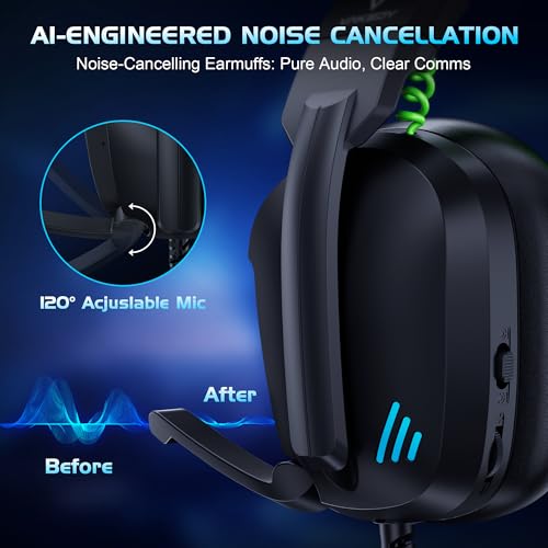 Image of Vakedy Wired Gaming Headset for Xbox,PS5,PS4,PC,Switch, RGB 50mm Drivers | Foldable lightweight frame, plush memory foam cushions, clear chat, quick mute /volume wheel and USB-powered RGB glow