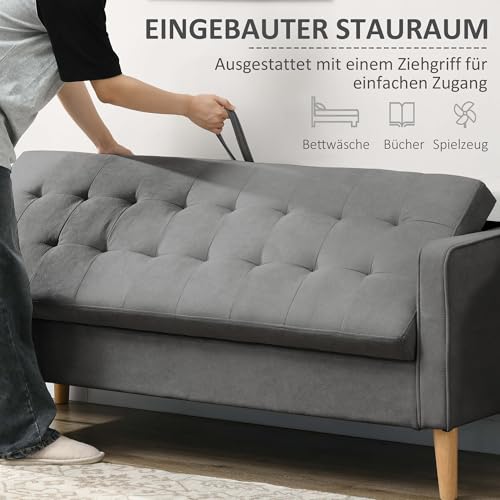 HOMCOM 3 Sitzer Sofa, Couch mit Stauraum, Holzbeine, Gepolsterter Polstersofa mit Samtoptik für Wohnzimmer, Schlafzimmer, 166,5 x 62 x 82 cm, Grau – Bild 7