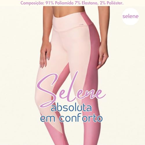 SELENE Legging Com Recorte Feminina Liberdade de Movimento Cós Largo Cintura Alta, Rosê, GG