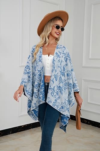 Image of Womens Rhinestones Open Front Poncho Shawl Wrap Cape Ruana Travel Blanket Cardigan