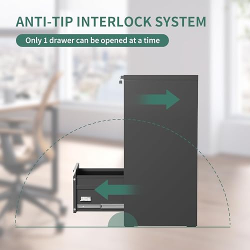 Image of 3 Drawer File Cabinet with Lock,Metal File Cabinet for Home Office